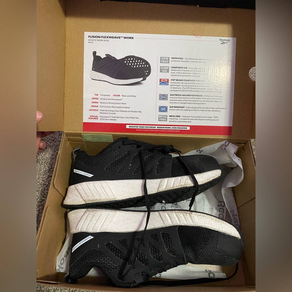 reebok black athletic fusion flex weave work shoes